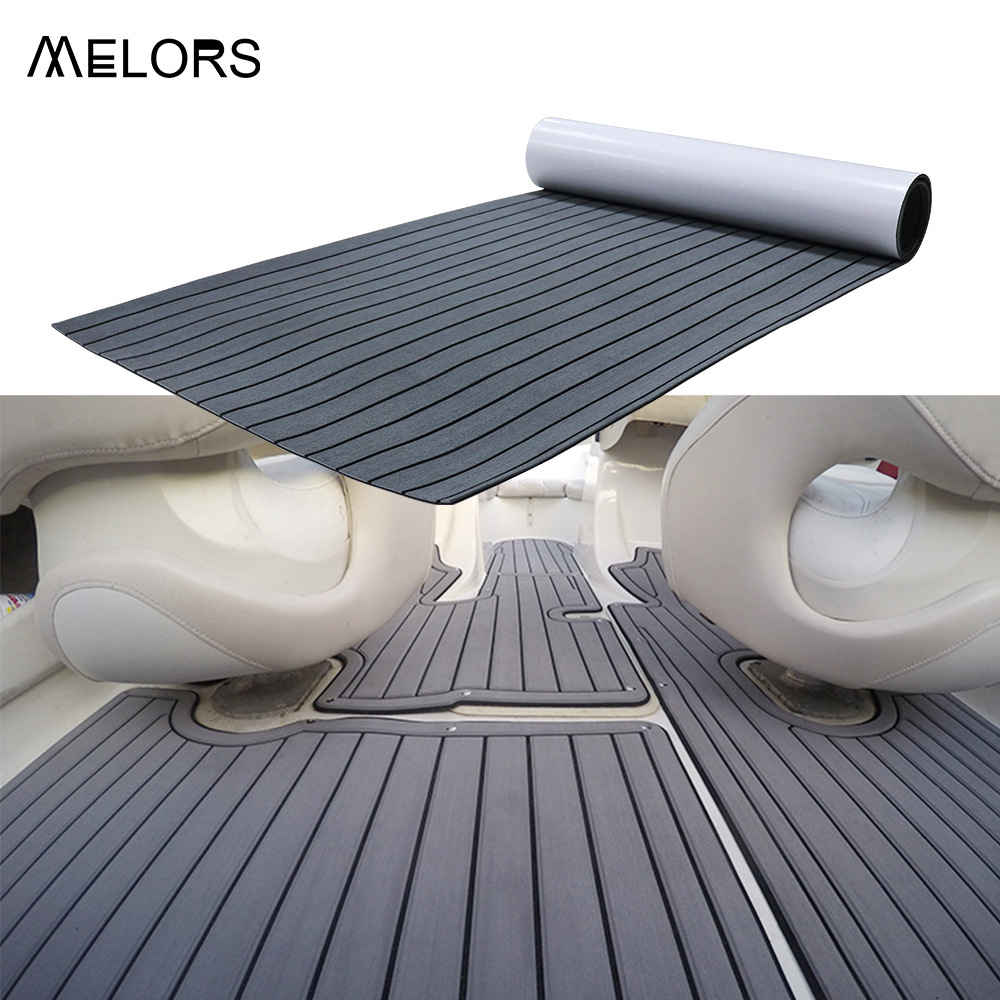 EVA Faux Teak Boat Flooring Sheet Marine Decking Mat Self Adhesive Non Slip Foam for Yacht Caravan & RV (Dark Grey & Black, 120cm x 30cm) - Image 1