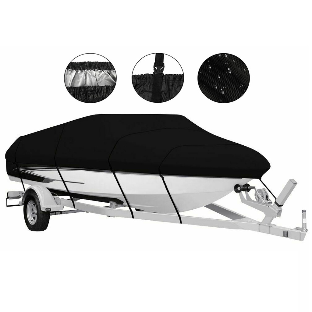 Waterproof Boat Cover 11-13ft Trailerable V-Hull Runabout UV Resistant Marine Grade Storage Tarpaulin with Straps (Black, 420cm x 270cm) - Image 6