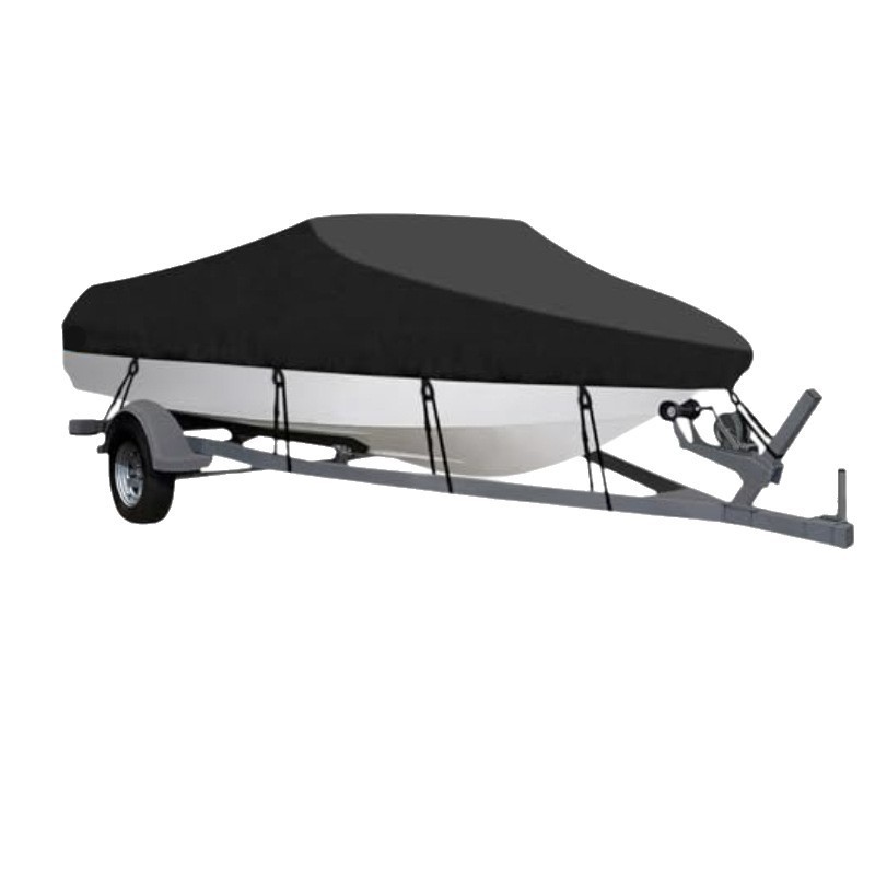Waterproof Boat Cover 21-24ft Square Bow Jon Boat & Pontoon UV Resistant Marine Storage Tarp Wide Beam (Black, 750cm x 360cm) - Image 1