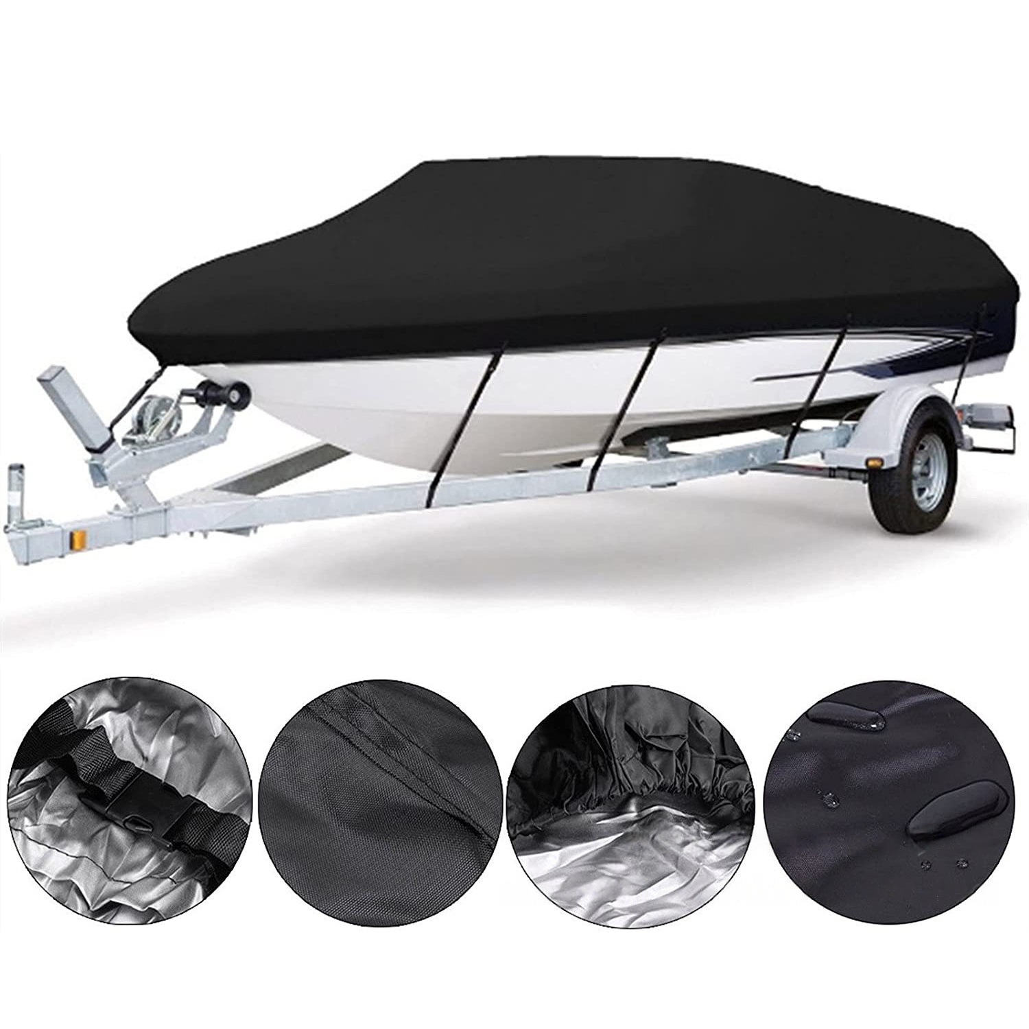 Waterproof Boat Cover 21-24ft Square Bow Jon Boat & Pontoon UV Resistant Marine Storage Tarp Wide Beam (Black, 750cm x 360cm) - Image 2