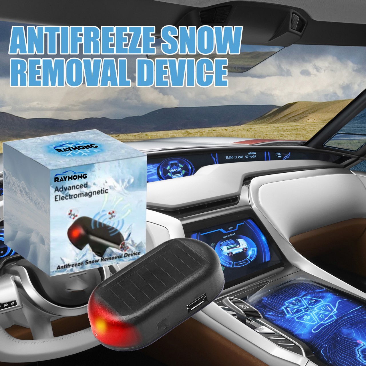Solar Powered Car Antifreeze Snow Removal Device Electromagnetic Windshield De-icer Anti-Fog Frost Tool for Winter Driving - Image 1