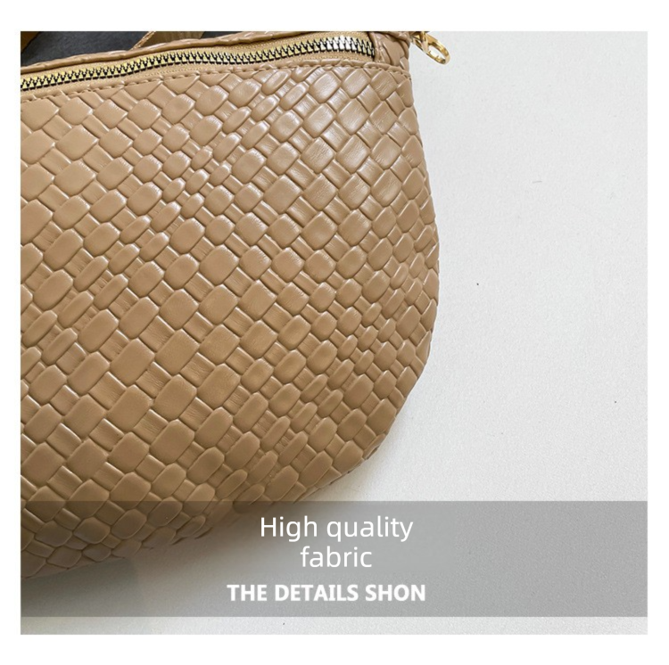 Women's Woven Crossbody Dumpling Bag Soft Vegan Leather Chest Waist Pack with Wide Adjustable Strap for Travel & Festivals (Black) - Image 6