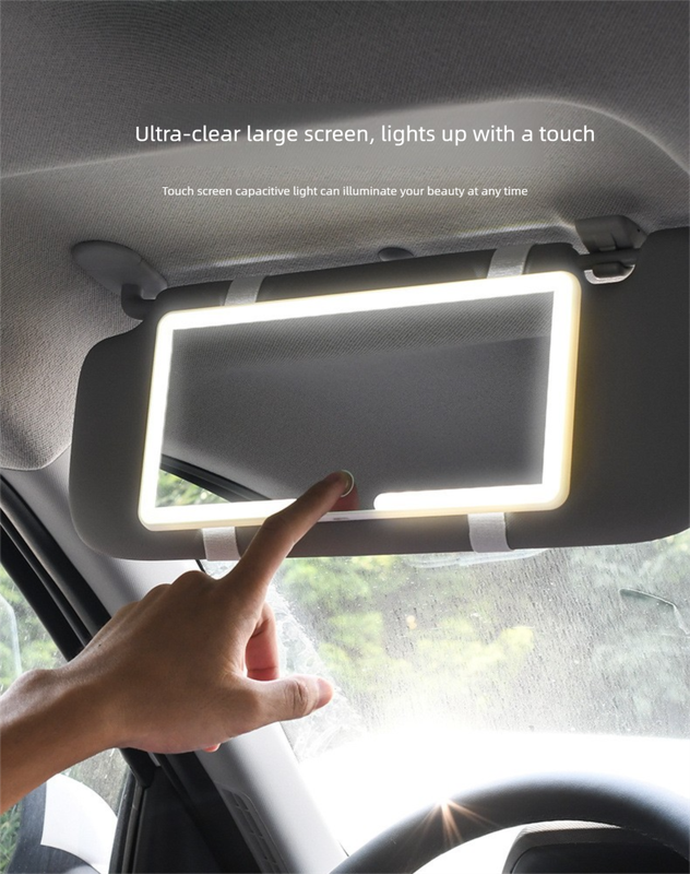 Car Visor Vanity Mirror with Dual Colour LED Lights Rechargeable Sun Visor Makeup Mirror Dimmable Dual Touch Control (Black) - Image 3