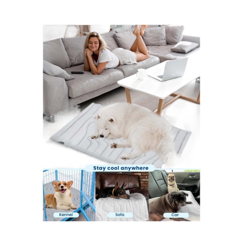 Pet Cooling Mat Self Cooling Pad for Dogs Cats Dual Sided Summer Sleeping Bed Grey Large (122x71cm) - Image 5
