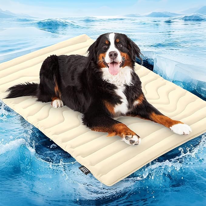 Pet Cooling Mat Self Cooling Pad for Dogs Cats Dual Sided Summer Sleeping Bed Beige Extra large (150x101cm) - Image 1