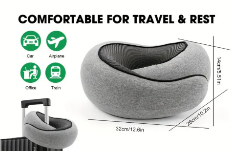 Memory Foam Travel Neck Pillow 360 Support Adjustable Snail Shape Chin Rest for Long Haul Flights Car & Office Portable with Storage Bag (Grey) - Image 2