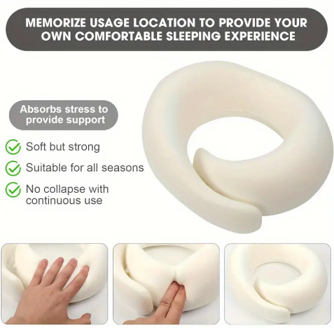 Memory Foam Travel Neck Pillow 360 Support Adjustable Snail Shape Chin Rest for Long Haul Flights Car & Office Portable with Storage Bag (Grey) - Image 3