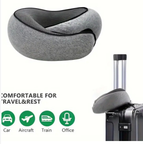 Memory Foam Travel Neck Pillow 360 Support Adjustable Snail Shape Chin Rest for Long Haul Flights Car & Office Portable with Storage Bag (Grey) - Image 7