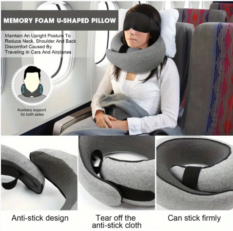 Memory Foam Travel Neck Pillow 360 Support Adjustable Snail Shape Chin Rest for Long Haul Flights Car & Office Portable with Storage Bag (Pink) - Image 8