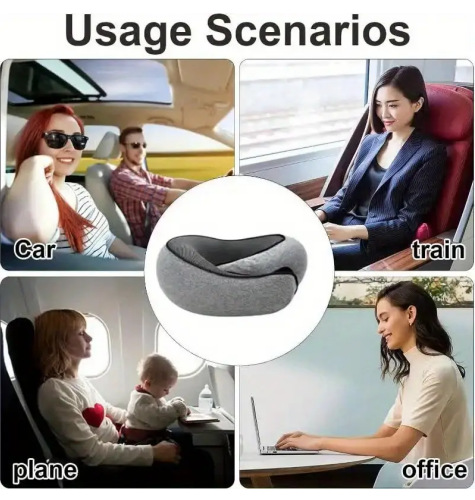 Memory Foam Travel Neck Pillow 360 Support Adjustable Snail Shape Chin Rest for Long Haul Flights Car & Office Portable with Storage Bag (Navy Blue) - Image 6