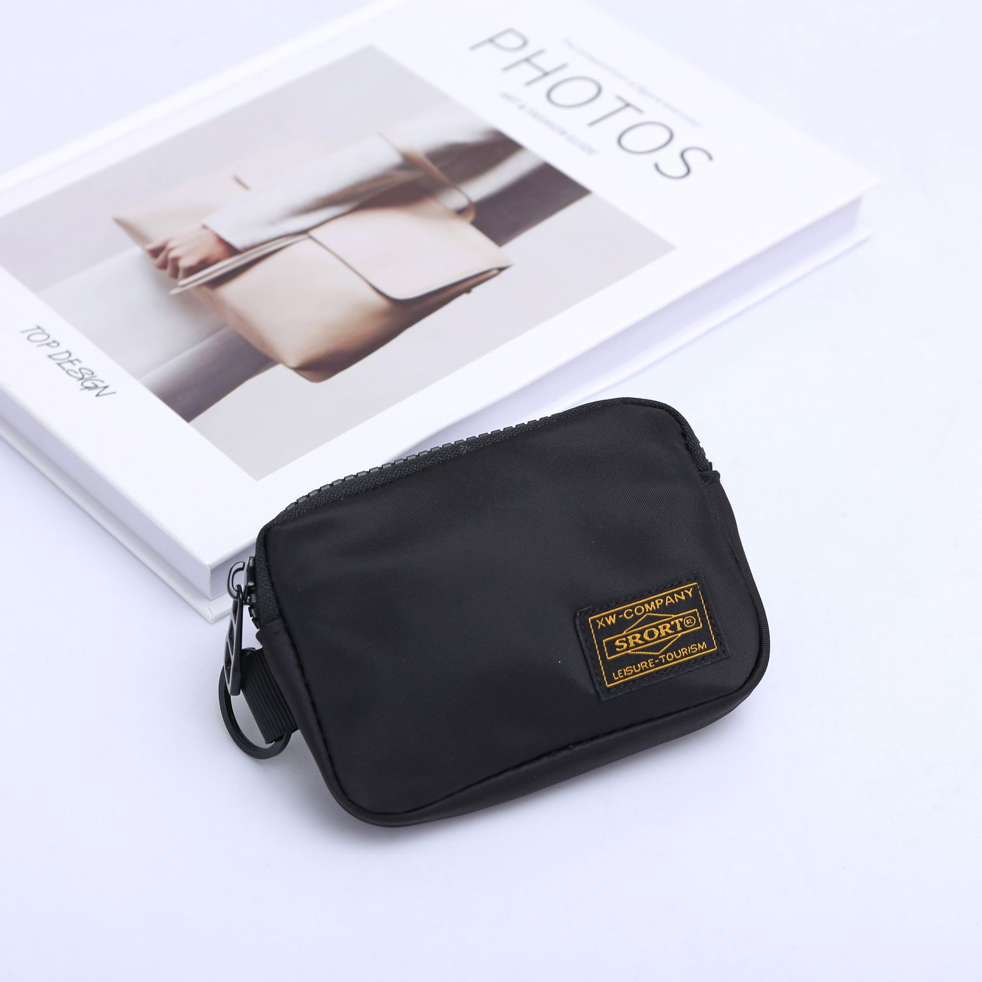 Small Nylon Coin Purse Zip Wallet Waterproof Mini Pouch Key Card Holder Lightweight EDC Organizer Black (12x9cm) - Image 1