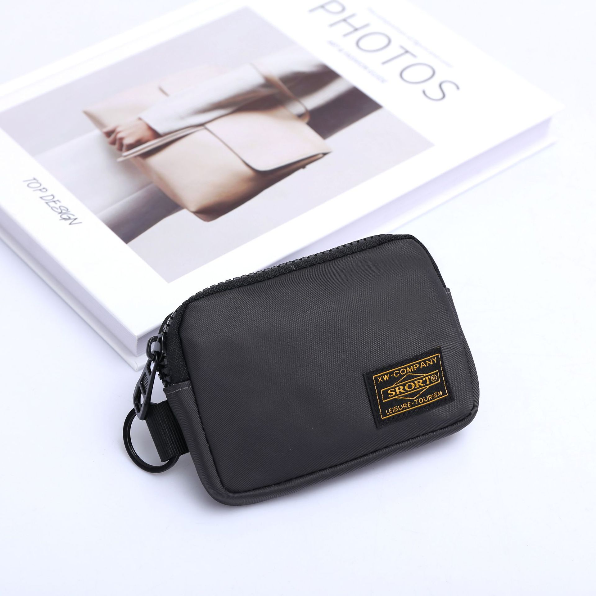 Small Nylon Coin Purse Zip Wallet Waterproof Mini Pouch Key Card Holder Lightweight EDC Organizer Grey (12x9cm) - Image 1