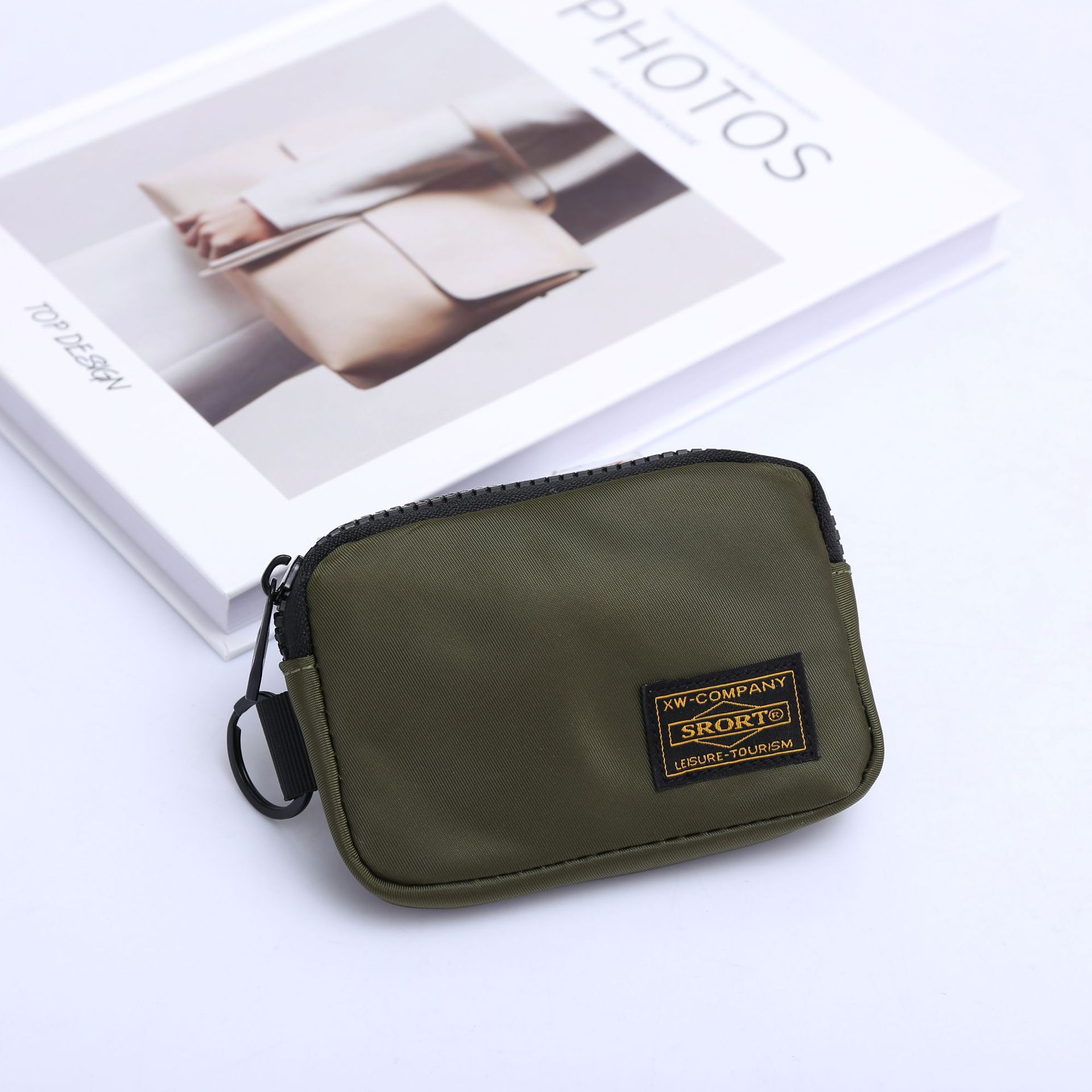Small Nylon Coin Purse Zip Wallet Waterproof Mini Pouch Key Card Holder Lightweight EDC Organizer Army Green (12x9cm) - Image 1