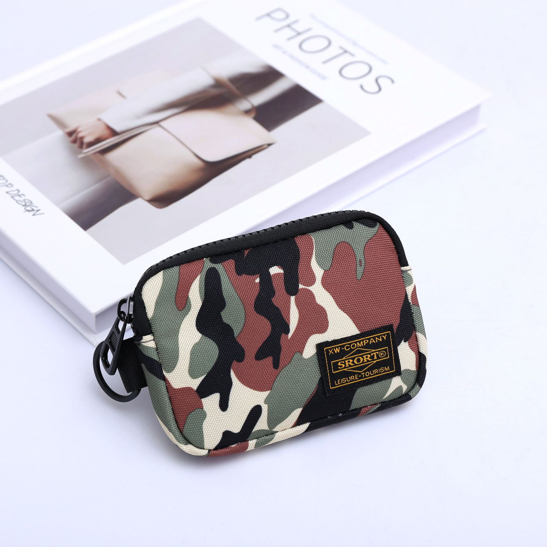 Small Nylon Coin Purse Zip Wallet Waterproof Mini Pouch Key Card Holder Lightweight EDC Organizer Camouflage (12x9cm) - Image 1