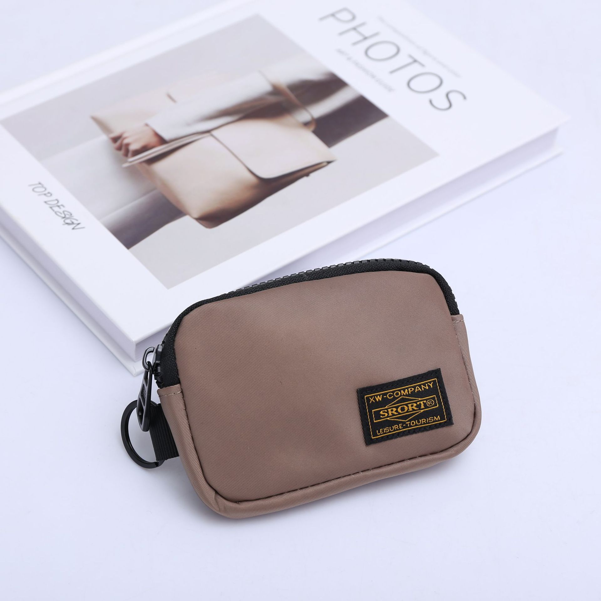Small Nylon Coin Purse Zip Wallet Waterproof Mini Pouch Key Card Holder Lightweight EDC Organizer Khaki (12x9cm) - Image 1