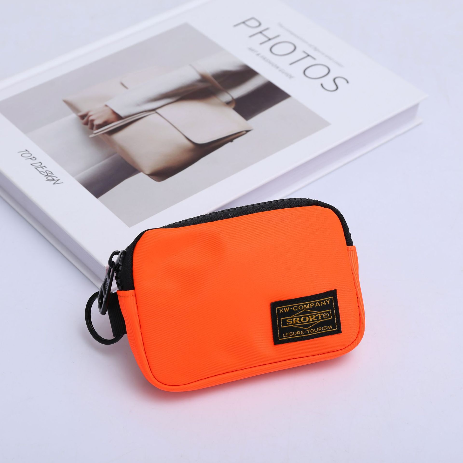 Small Nylon Coin Purse Zip Wallet Waterproof Mini Pouch Key Card Holder Lightweight EDC Organizer Orange (12x9cm) - Image 1
