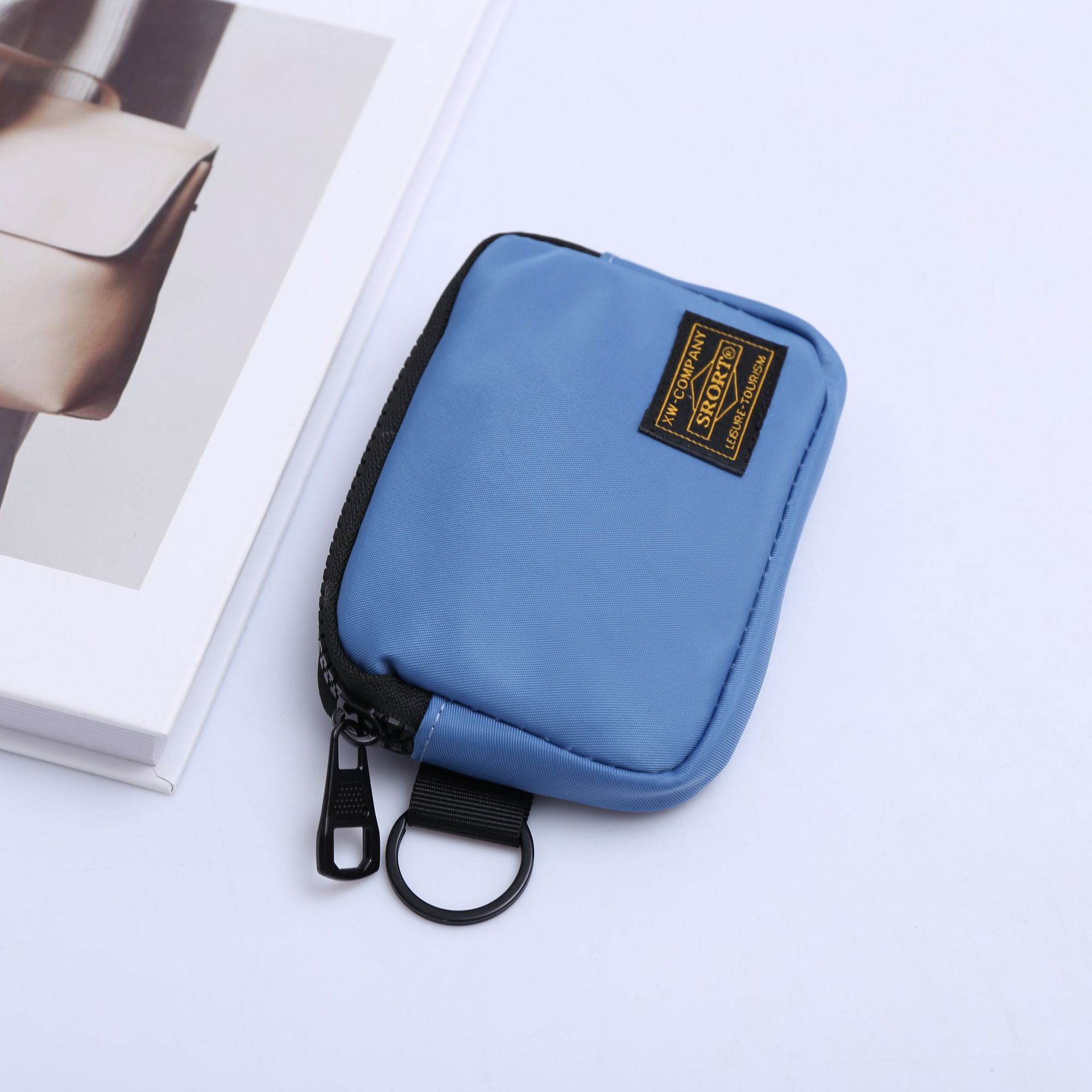 Small Nylon Coin Purse Zip Wallet Waterproof Mini Pouch Key Card Holder Lightweight EDC Organizer Denim Blue (12x9cm) - Image 1
