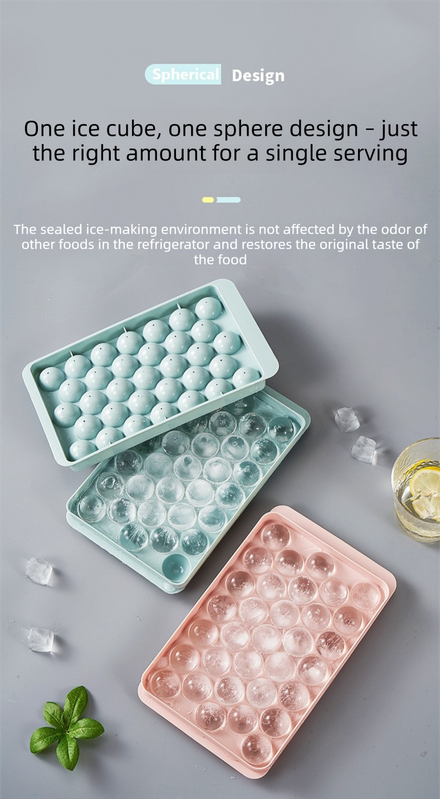 2 PCS Round Ice Cube Trays with Lids 33 Cavity Sphere Ice Ball Maker Mould Stackable Hard Plastic Easy Release for Cocktails Whiskey Blue - Image 4