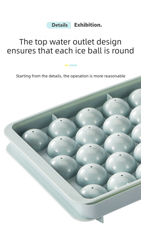 2 PCS Round Ice Cube Trays with Lids 33 Cavity Sphere Ice Ball Maker Mould Stackable Hard Plastic Easy Release for Cocktails Whiskey Blue - Image 5