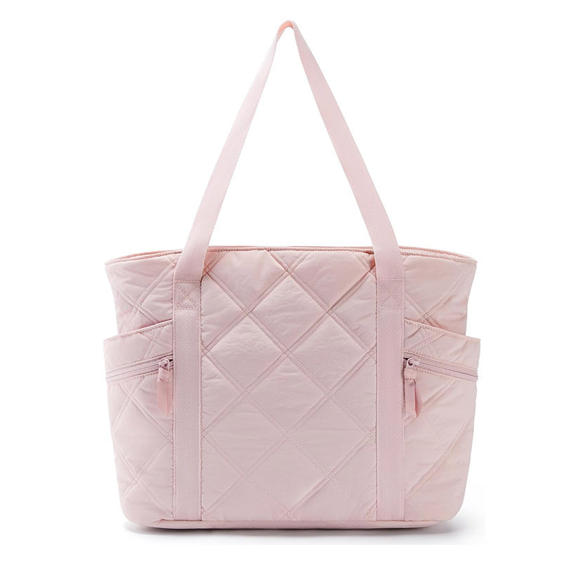 Womens Puffer Tote Bag Quilted Nylon Shoulder Handbag Large Capacity Laptop Work Travel Gym Carryall Bag with Zipper Pink - Image 1