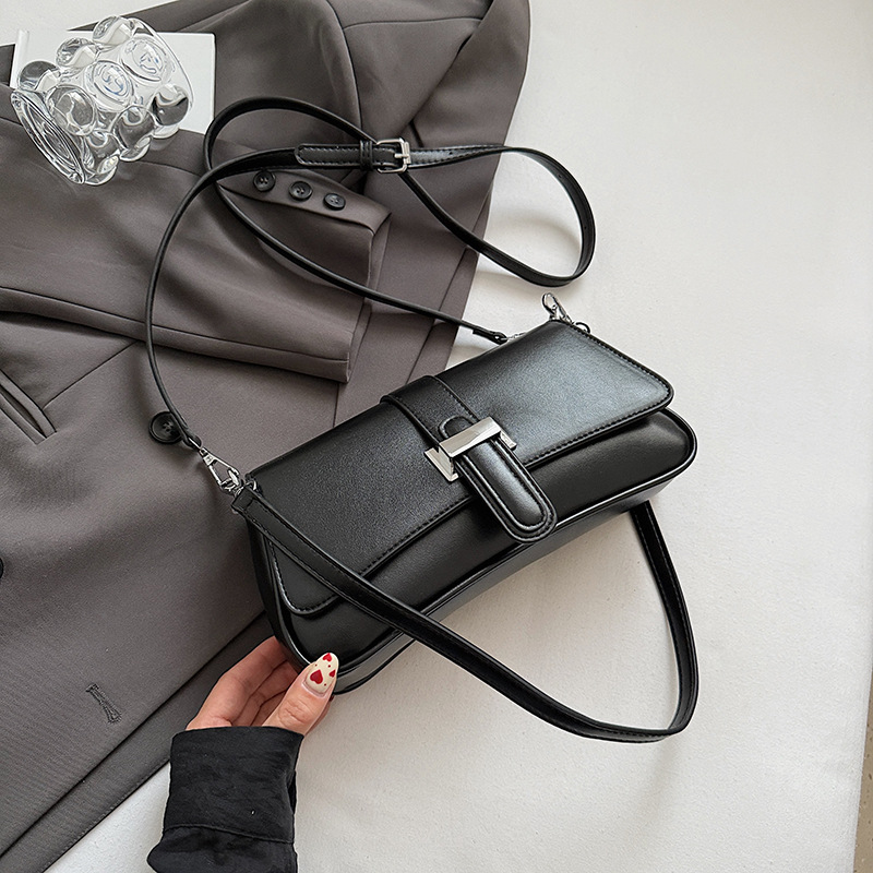 Womens Classic Baguette Shoulder Bag Soft PU Leather Underarm Purse with Adjustable Strap Crossbody Handbag Minimalist 90s Style Black - Image 1