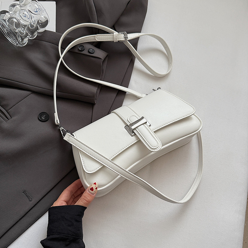 Womens Classic Baguette Shoulder Bag Soft PU Leather Underarm Purse with Adjustable Strap Crossbody Handbag Minimalist 90s Style White - Image 1