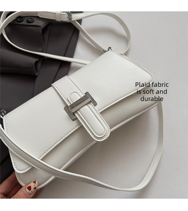 Womens Classic Baguette Shoulder Bag Soft PU Leather Underarm Purse with Adjustable Strap Crossbody Handbag Minimalist 90s Style White - Image 3