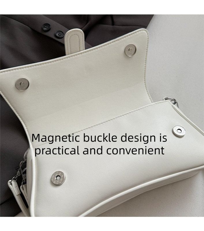 Womens Classic Baguette Shoulder Bag Soft PU Leather Underarm Purse with Adjustable Strap Crossbody Handbag Minimalist 90s Style White - Image 5