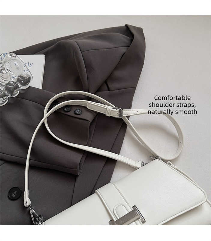 Womens Classic Baguette Shoulder Bag Soft PU Leather Underarm Purse with Adjustable Strap Crossbody Handbag Minimalist 90s Style White - Image 6
