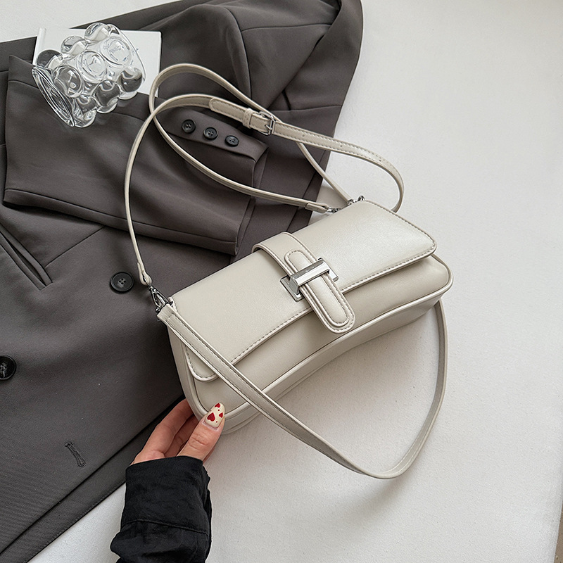 Womens Classic Baguette Shoulder Bag Soft PU Leather Underarm Purse with Adjustable Strap Crossbody Handbag Minimalist 90s Style Beige - Image 1