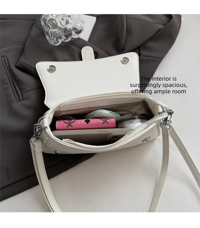 Womens Classic Baguette Shoulder Bag Soft PU Leather Underarm Purse with Adjustable Strap Crossbody Handbag Minimalist 90s Style Beige - Image 4
