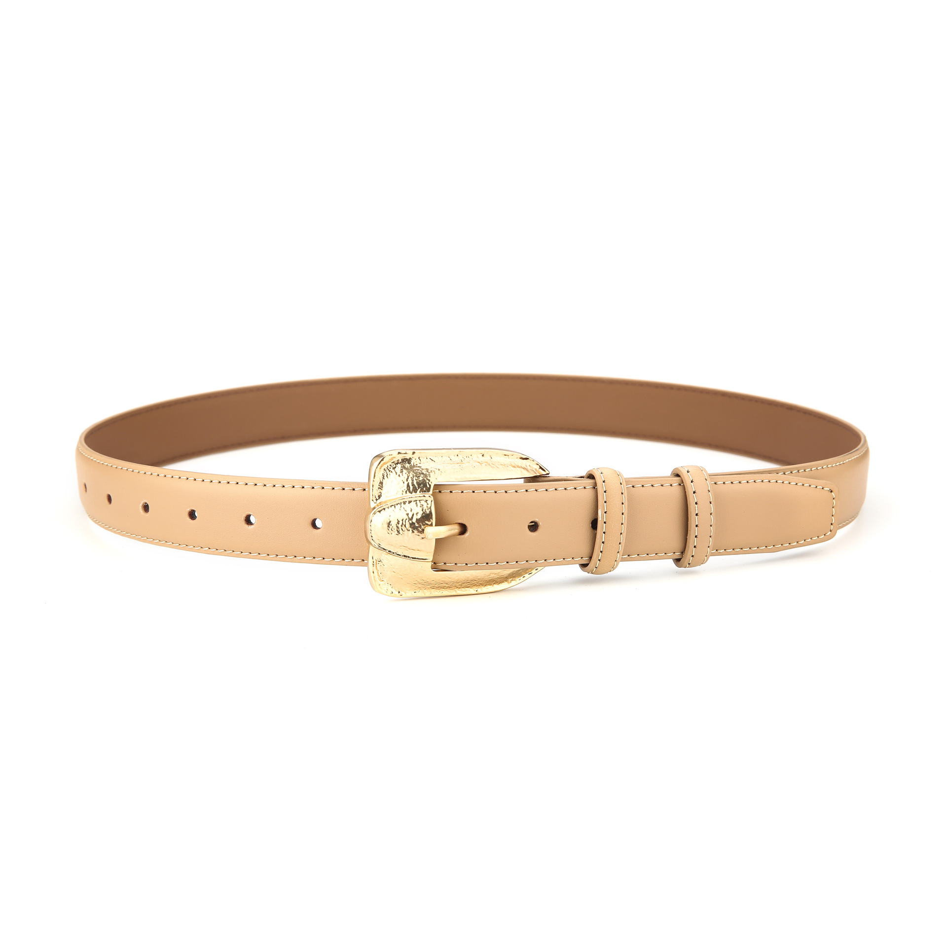 Womens Genuine Leather Belt Retro Gold Buckle Waist Belt for Jeans Dress Coat Fashion Split Cowhide Strap Khaki 105cm - Image 1