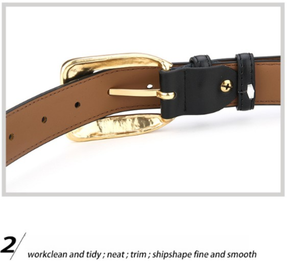 Womens Genuine Leather Belt Retro Gold Buckle Waist Belt for Jeans Dress Coat Fashion Split Cowhide Strap Khaki 105cm - Image 4