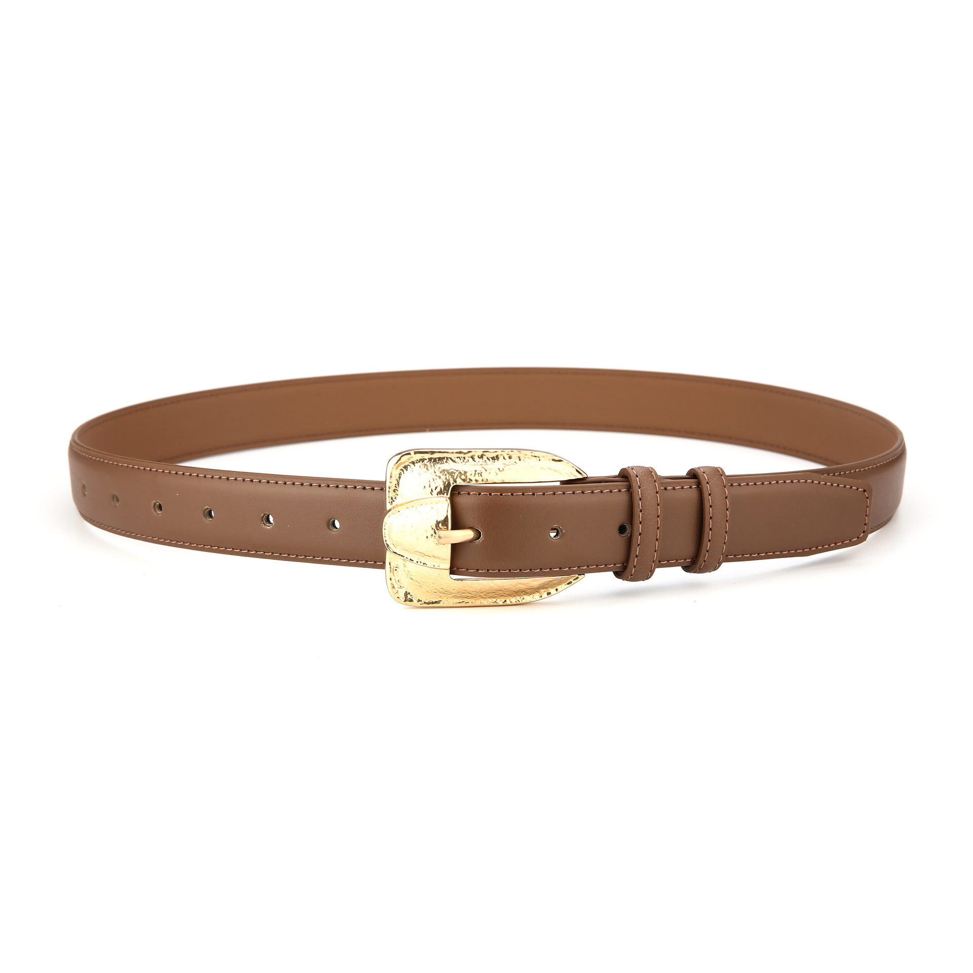 Womens Genuine Leather Belt Retro Gold Buckle Waist Belt for Jeans Dress Coat Fashion Split Cowhide Strap Caramel Color 105cm - Image 1