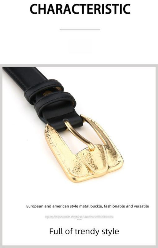 Womens Genuine Leather Belt Retro Gold Buckle Waist Belt for Jeans Dress Coat Fashion Split Cowhide Strap Caramel Color 105cm - Image 2