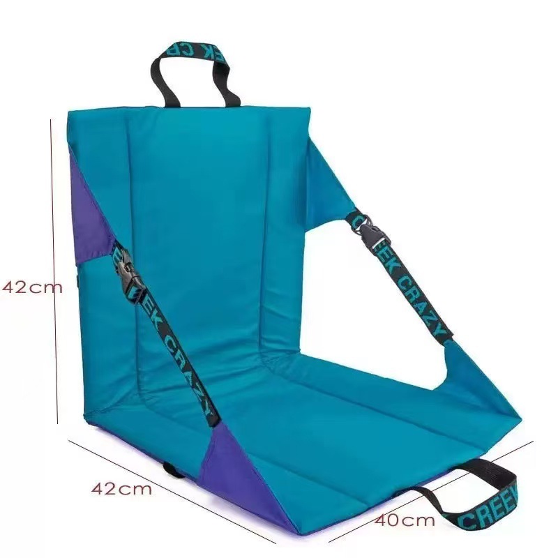 Portable Folding Ground Chair with Back Support Teal Outdoor Stadium Seat Cushion Printed Straps Lightweight for Camping Picnic Beach - Image 1