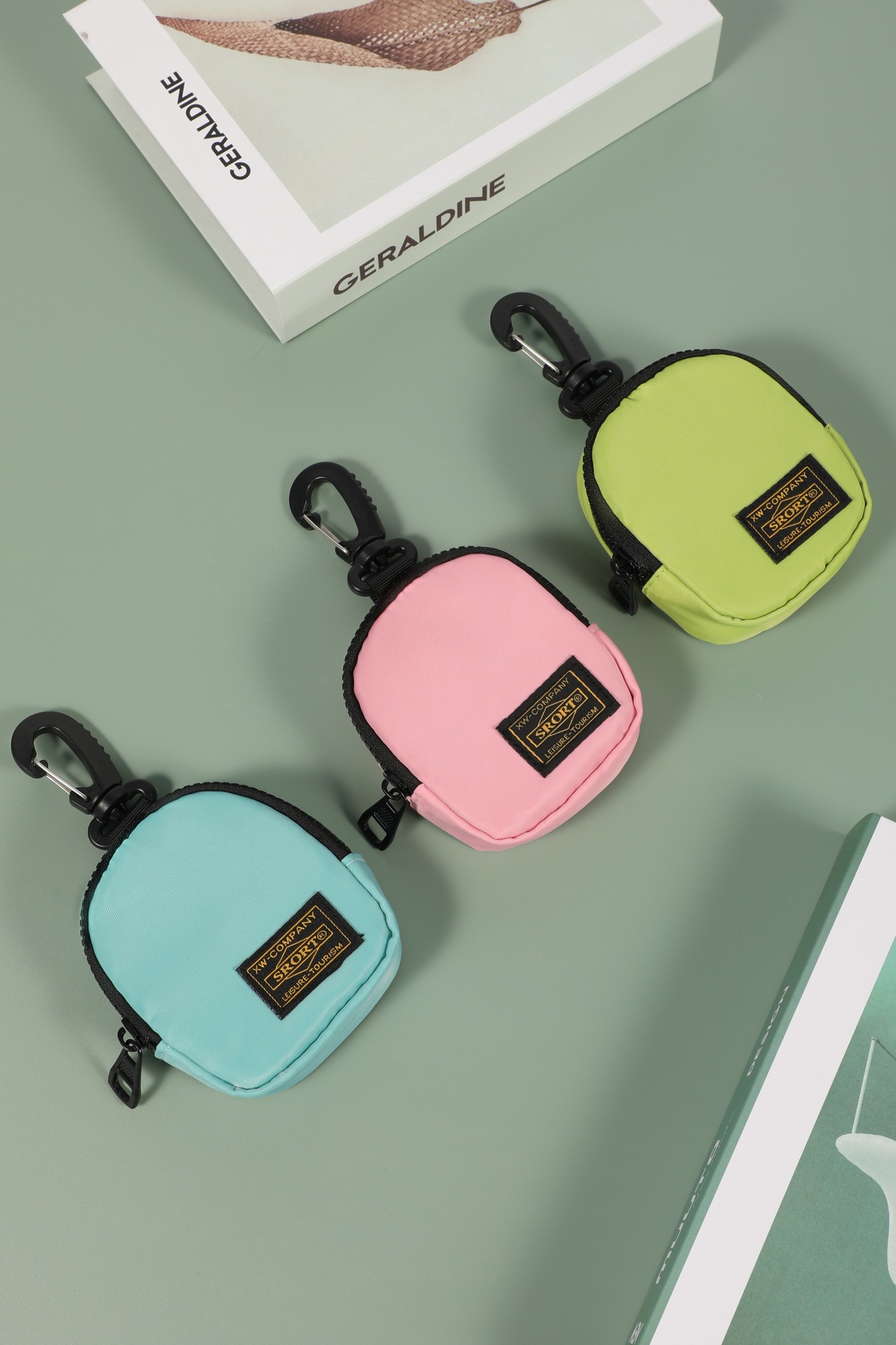 3 PCS Mini Coin Purse with Carabiner Clip Water Resistant Small Zipper Pouch Wallet for Keys Earbuds Cards Travel Accessories Blue Pink Green - Image 1
