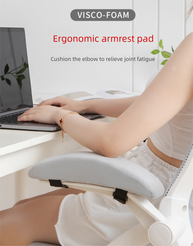 A pair of Ergonomic Chair Armrest Pads High Density Foam Elbow Support Cushion Pink Curved Design for Office & Gaming Chairs Relief Pressure Non-Slip Cover - Image 2