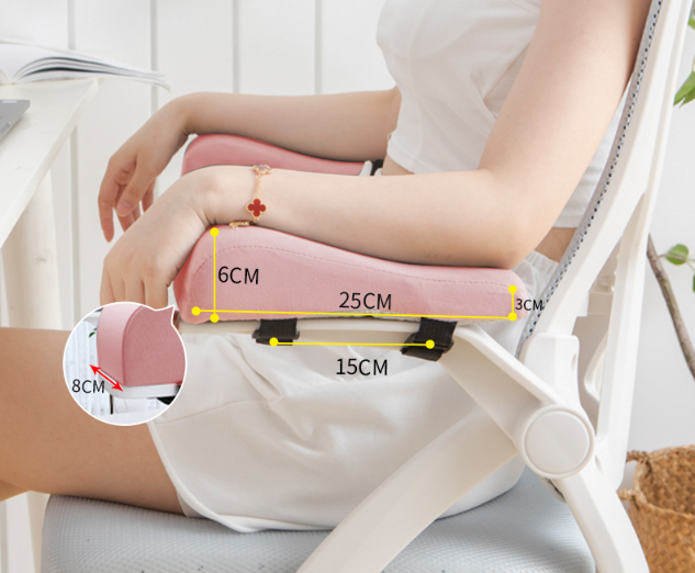A pair of Memory Foam Chair Armrest Pads Curved Elbow Support Cushion Pink Ergonomic Pressure Relief Cover for Office Gaming Chair WFH Setup - Image 1