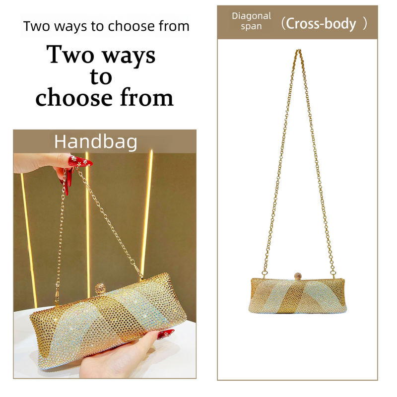 Luxury Gold Crystal Evening Clutch Bag Gradient Rhinestone Hard Case Purse with Detachable Chain for Wedding Prom Cocktail Party Fits Smartphone - Image 5