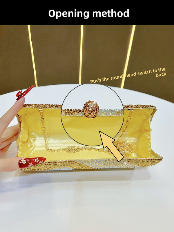 Luxury Gold Crystal Evening Clutch Bag Gradient Rhinestone Hard Case Purse with Detachable Chain for Wedding Prom Cocktail Party Fits Smartphone - Image 6