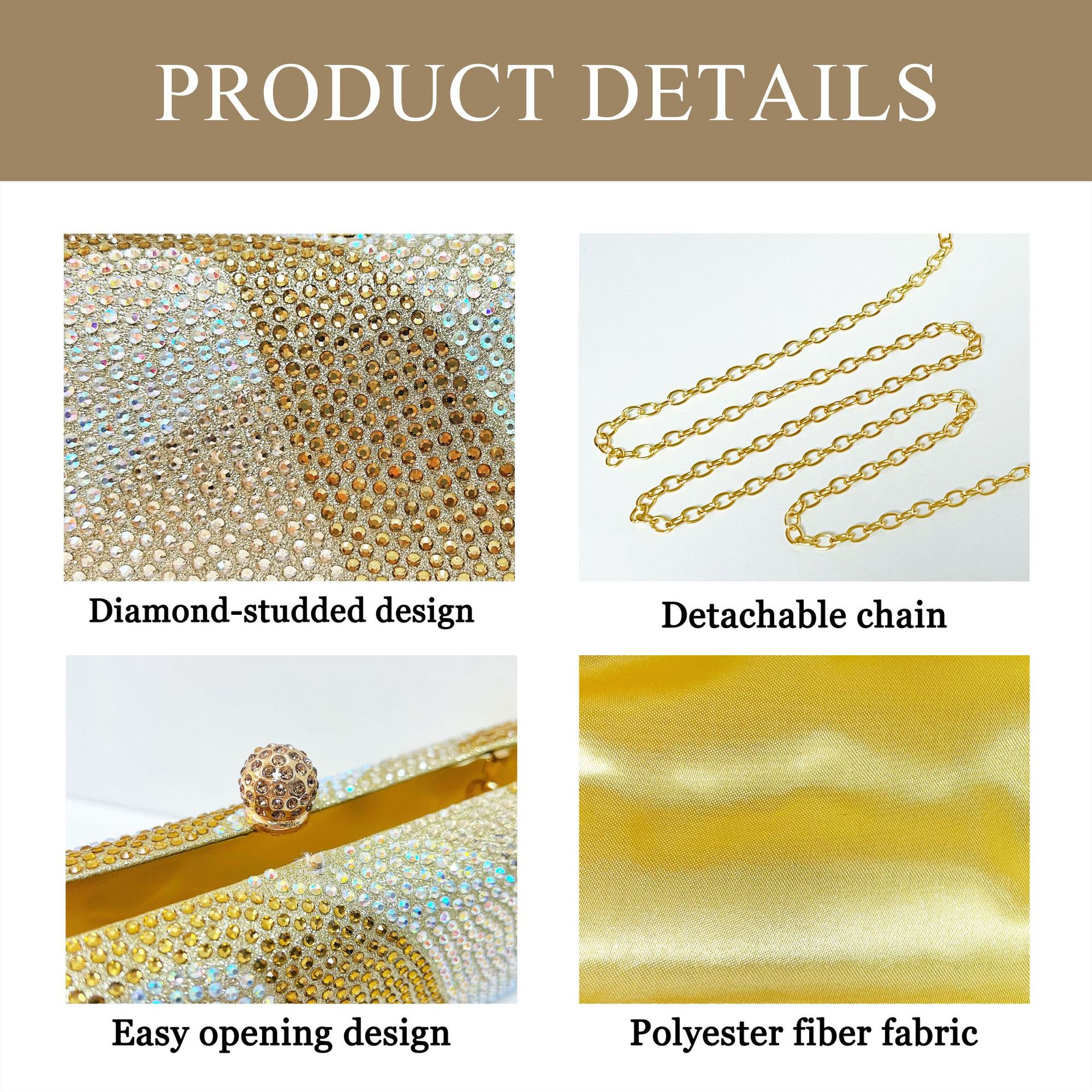 Luxury Rose Red Crystal Evening Clutch Bag Gradient Rhinestone Hard Case Purse with Detachable Chain for Wedding Prom Cocktail Party Fits Smartphone - Image 4
