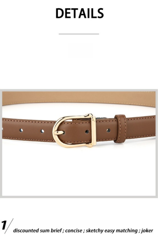 Women's Genuine Leather Thin Belt 2.3cm Width Minimalist Gold D-Shaped Buckle Casual Waist Strap for Jeans Dresses Khaki 105cm - Image 3