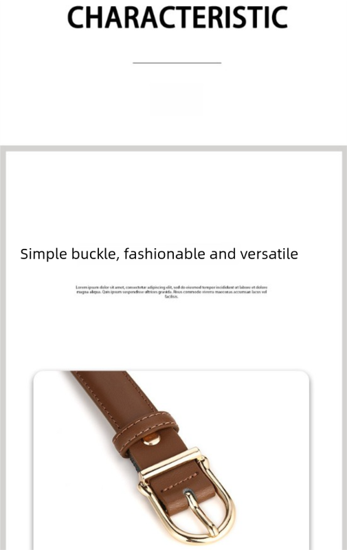 Women's Genuine Leather Thin Belt 2.3cm Width Minimalist Gold D-Shaped Buckle Casual Waist Strap for Jeans Dresses Grey 105cm - Image 2