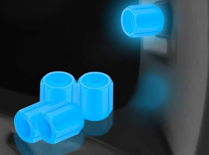 2 Packs of 4 Blue Luminous Tyre Valve Caps Glow in The Dark Universal Wheel Air Dust Covers for Cars Bikes Motorcycles Scooters One-Piece Design - Image 1