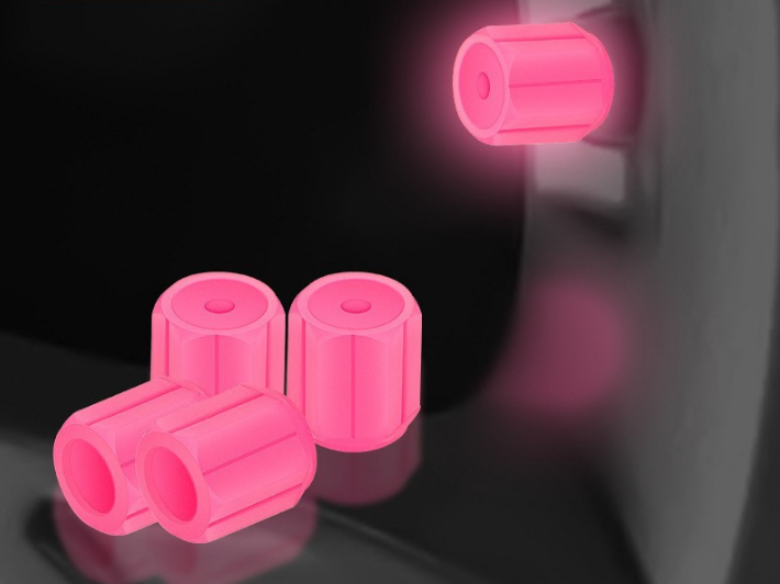 2 Packs of 4 Pink Luminous Tyre Valve Caps Glow in The Dark Universal Wheel Air Dust Covers for Cars Bikes Motorcycles Scooters One-Piece Design - Image 1