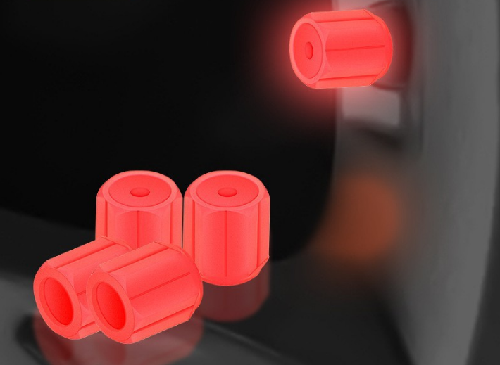 2 Packs of 4 Red Luminous Tyre Valve Caps Glow in The Dark Universal Wheel Air Dust Covers for Cars Bikes Motorcycles Scooters One-Piece Design - Image 1