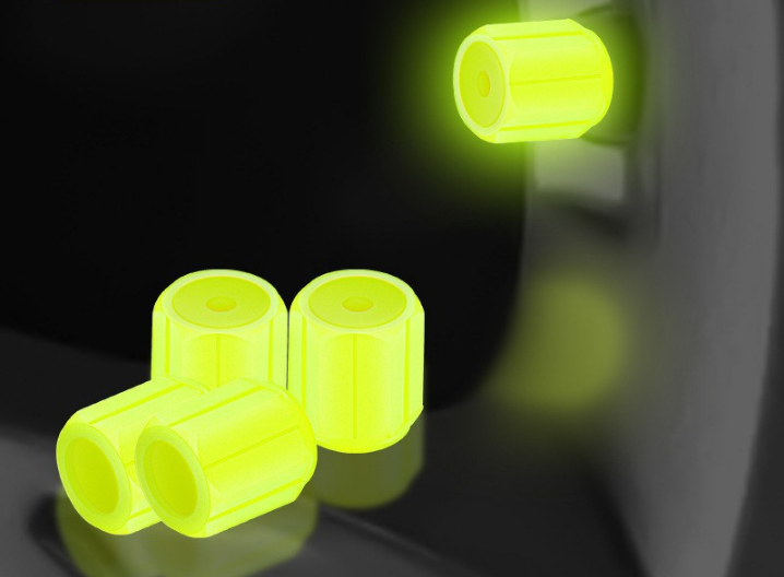2 Packs of 4 Yellow Luminous Tyre Valve Caps Glow in The Dark Universal Wheel Air Dust Covers for Cars Bikes Motorcycles Scooters One-Piece Design - Image 1