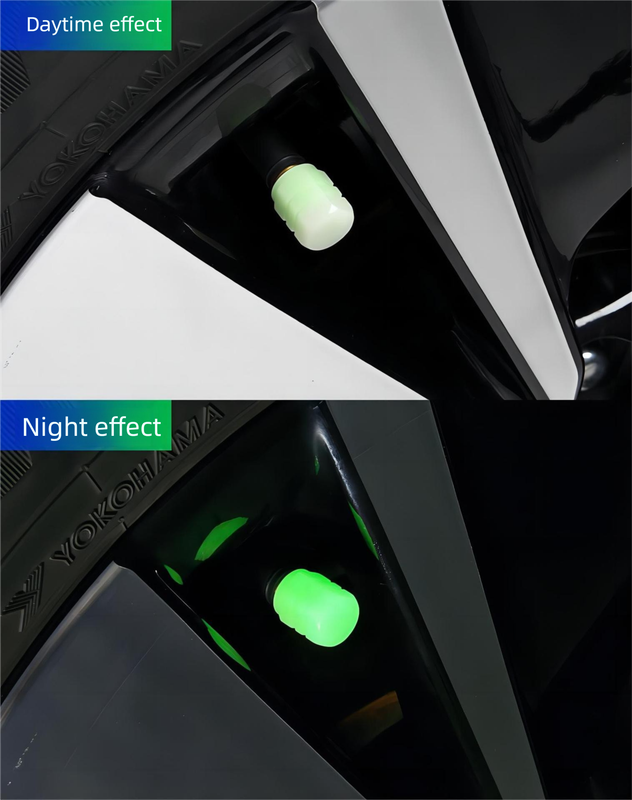 2 Packs of 4 Yellow Luminous Tyre Valve Caps Glow in The Dark Universal Wheel Air Dust Covers for Cars Bikes Motorcycles Scooters One-Piece Design - Image 7