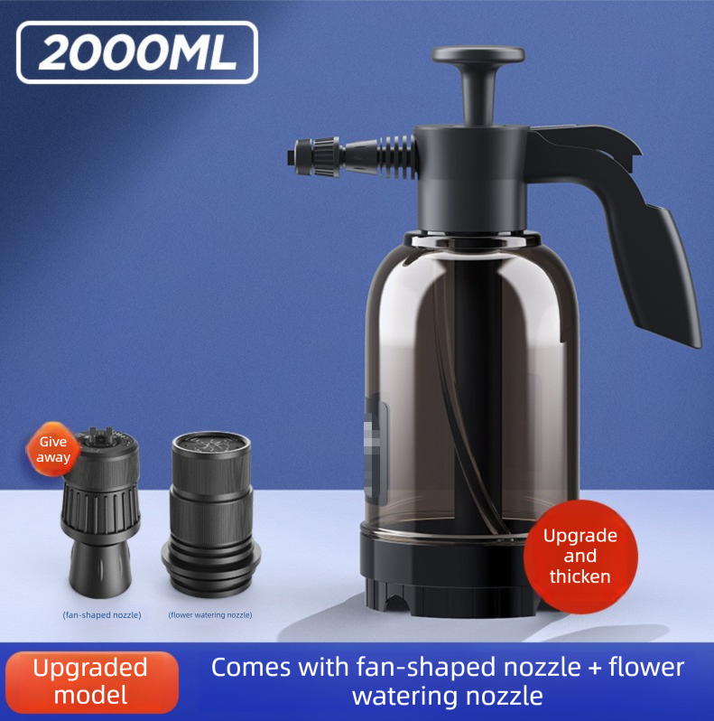 Black 2L Handheld Car Wash Foam Sprayer Pump Action Pressure Cannon with 2 Nozzles for Auto Detailing and Garden Watering Heavy Duty 55 Degree Fan Spray - Image 1